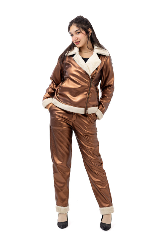 Leather Suit Padded with Copper Fur