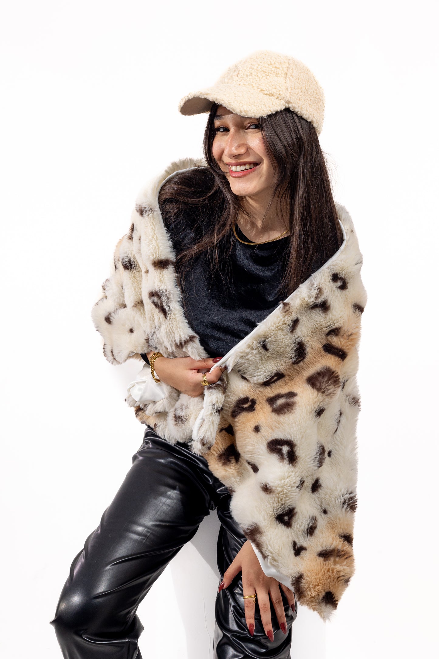 Imported Tiger-Print Faux Fur Shawl