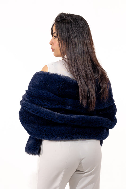 Faux Mink Fur Shawl - Dark Blue