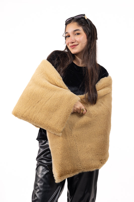 Faux Mink Fur Shawl - Cafe