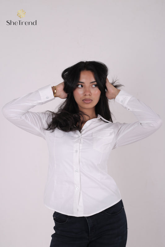 White Cotton Long-Sleeve chemise