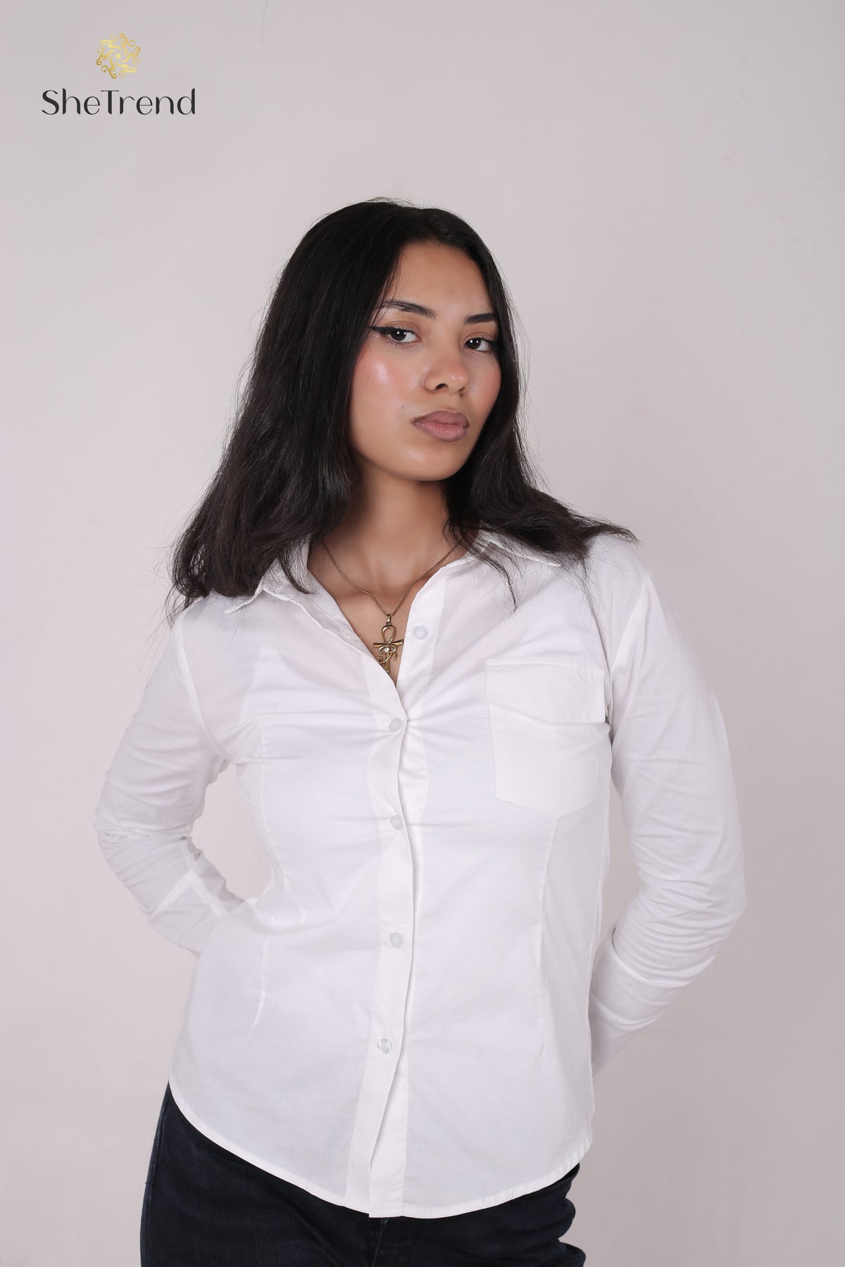 White Cotton Long-Sleeve chemise
