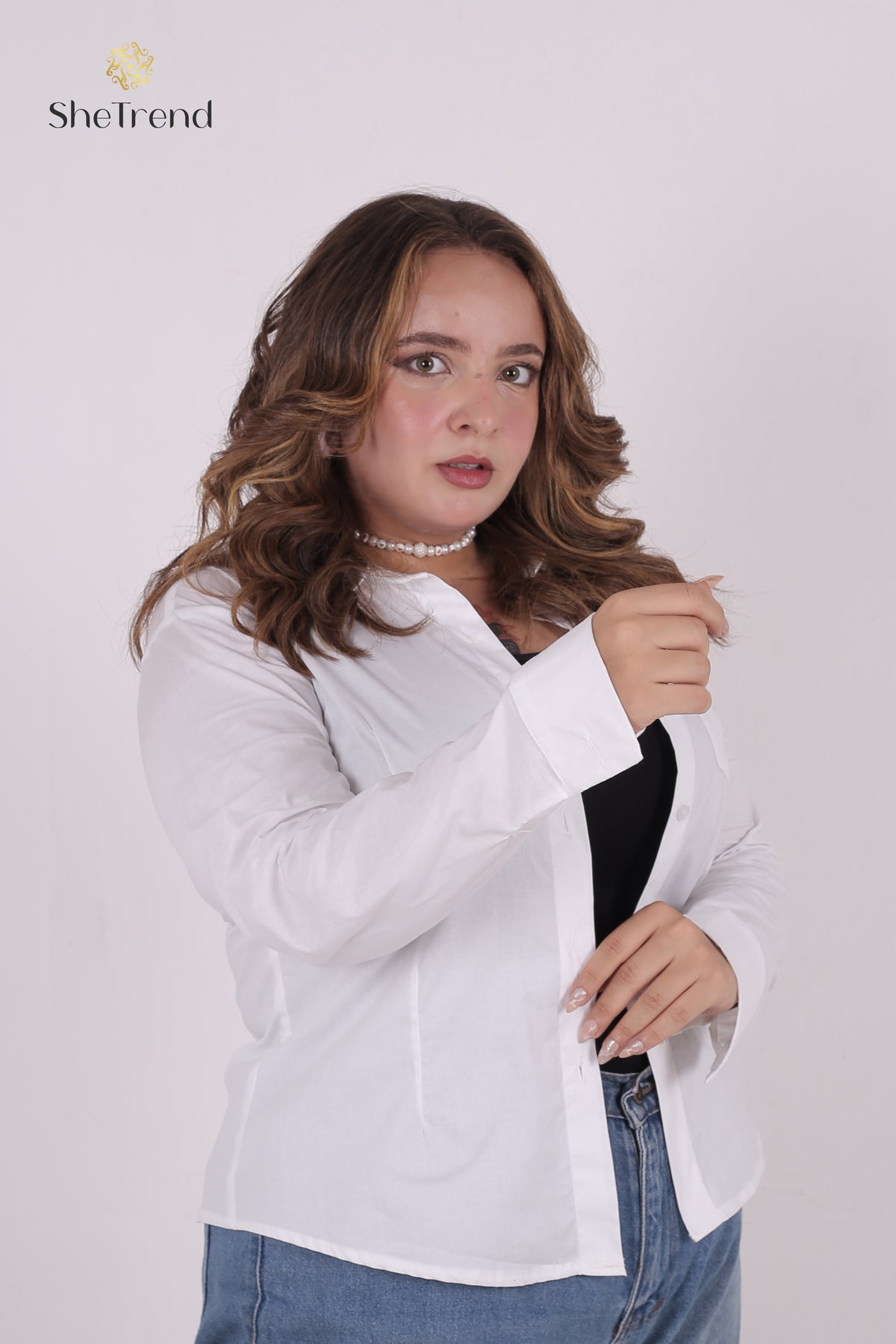 White Cotton Long-Sleeve chemise