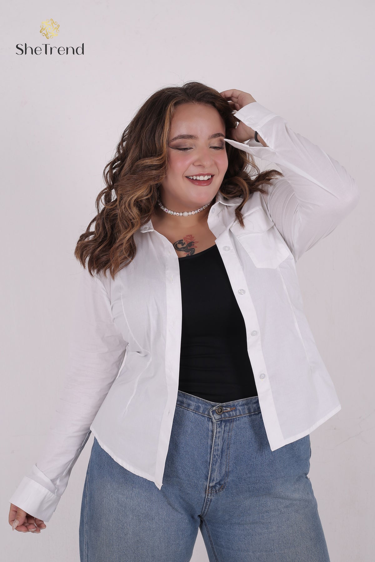 White Cotton Long-Sleeve chemise