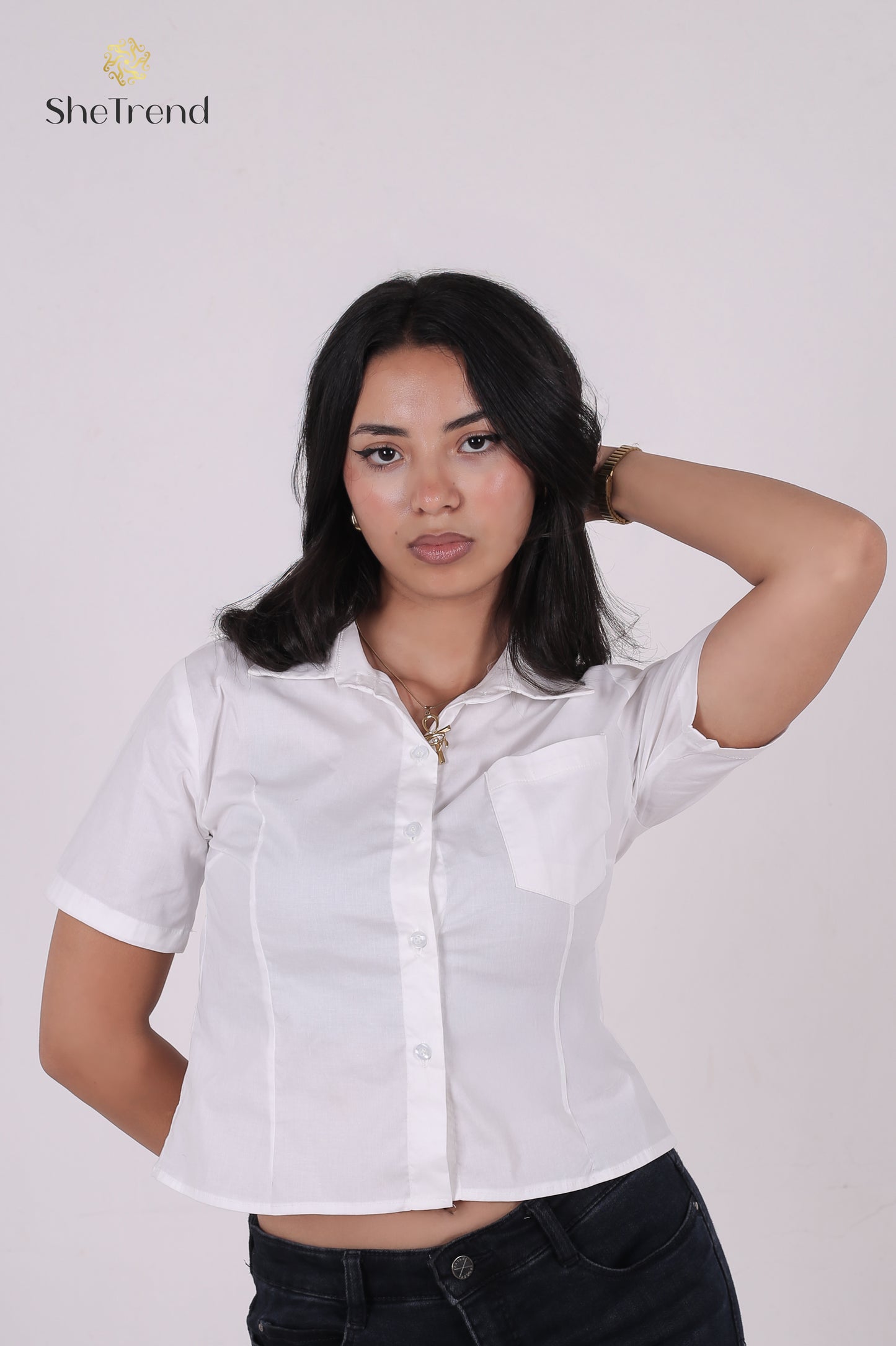 White Cotton Short-Sleeve Chemise