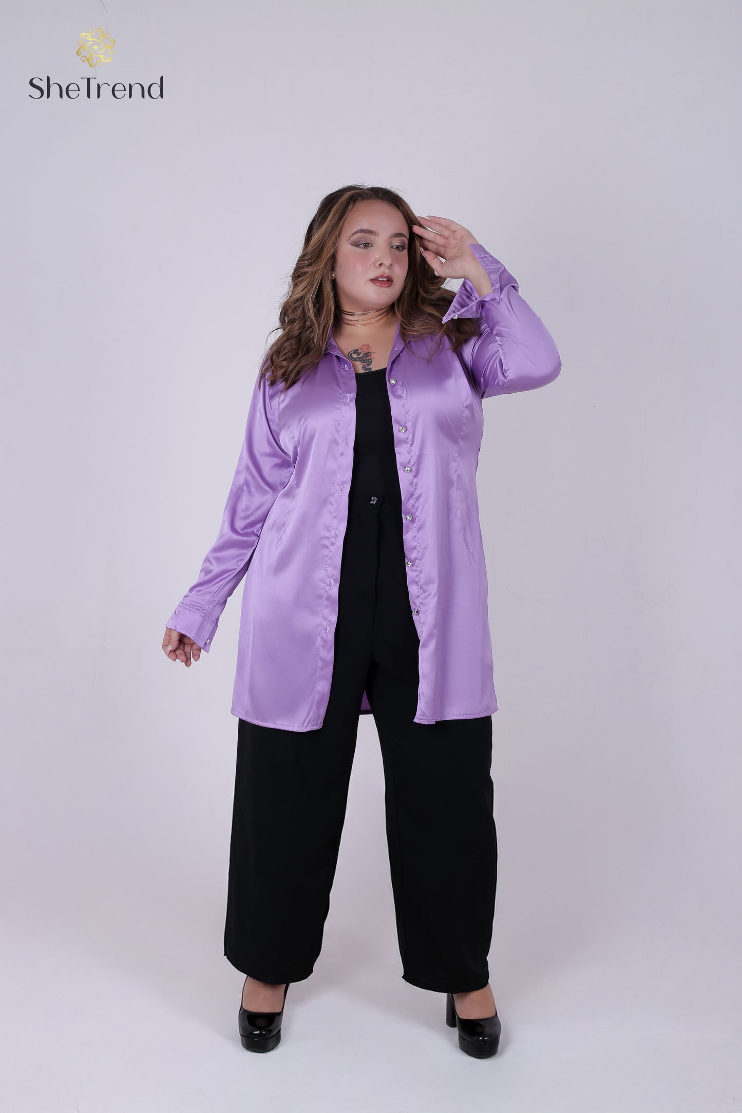 Imported Long Purple Satin Silk Chemise