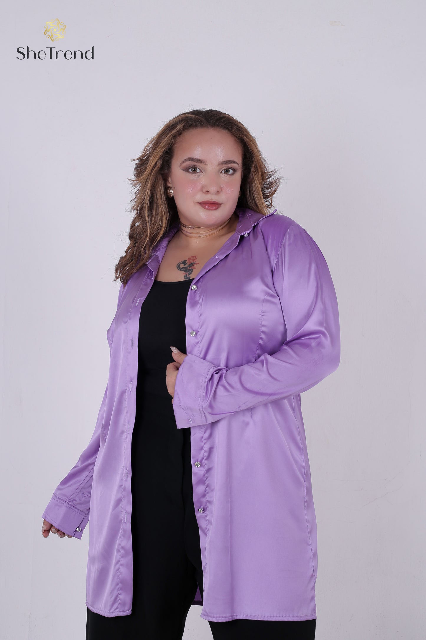 Imported Long Purple Satin Silk Chemise