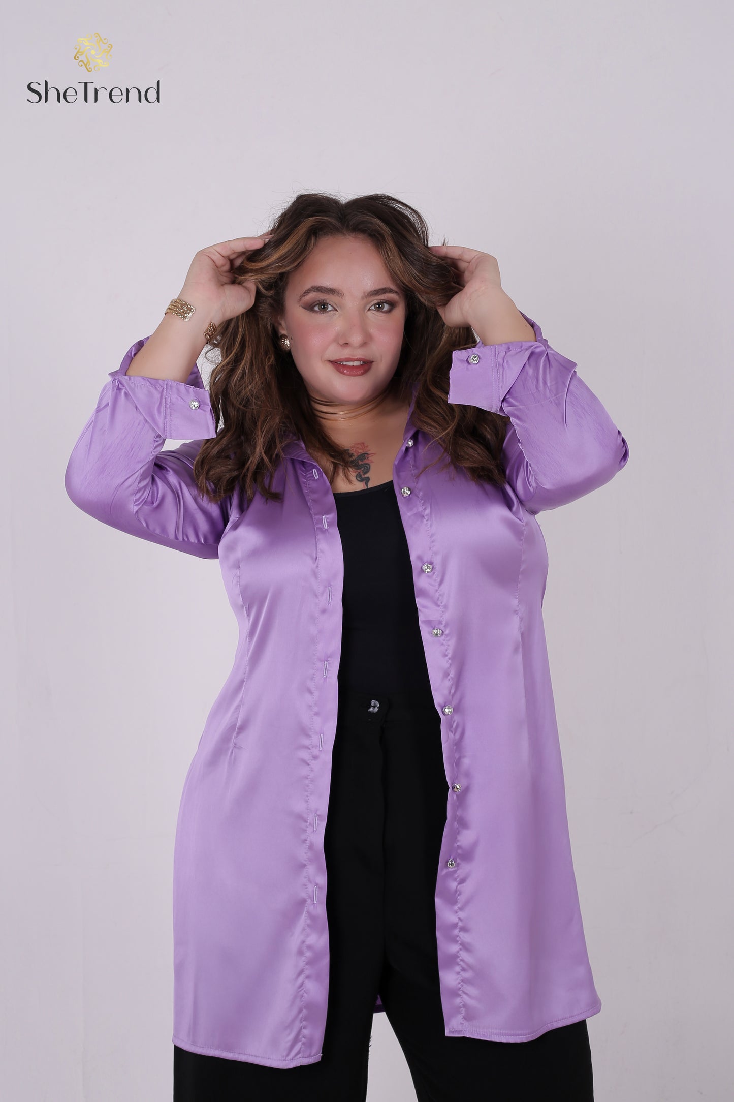 Imported Long Purple Satin Silk Chemise