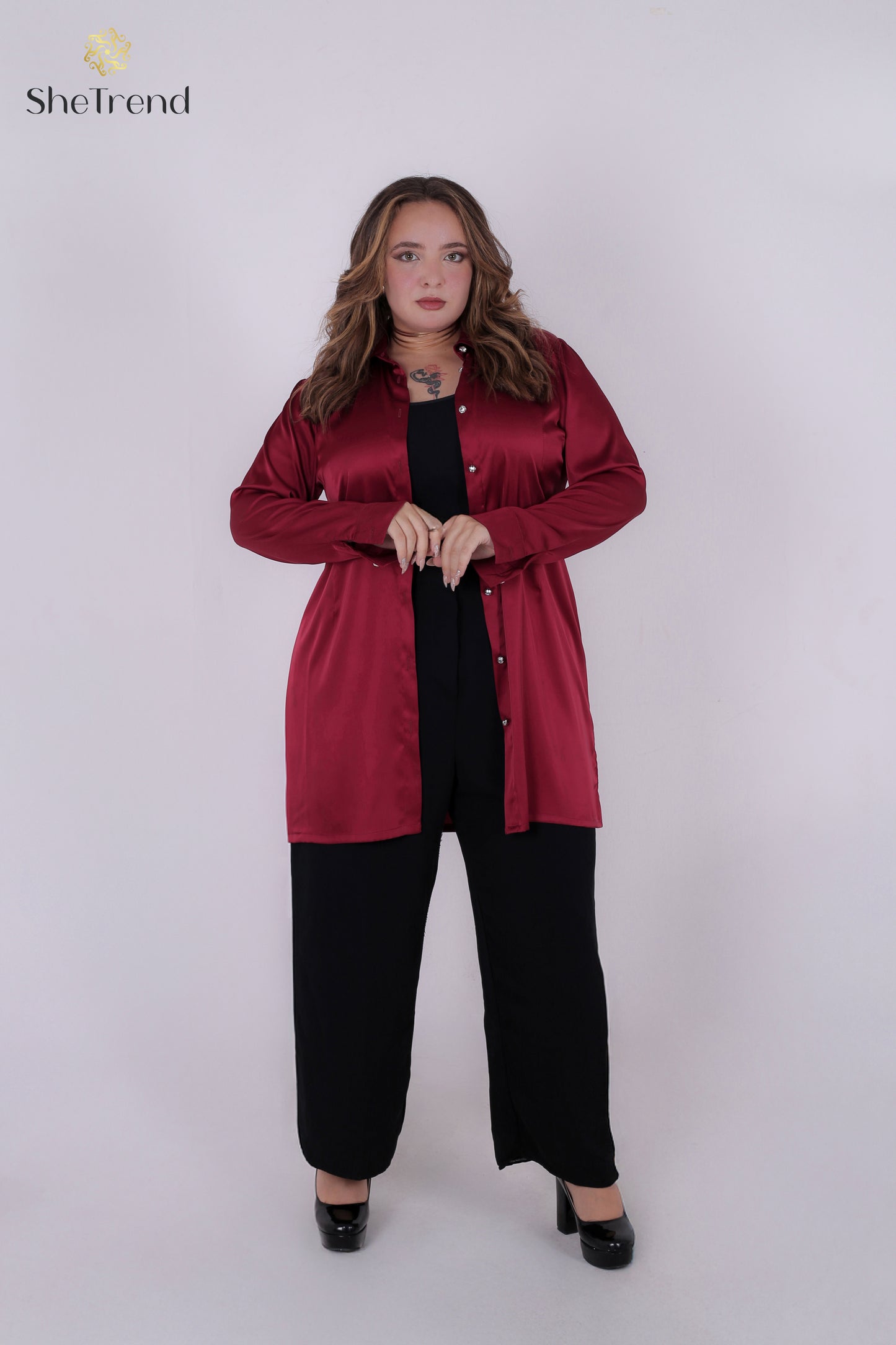 Imported Burgundy Long Satin Silk Chemise