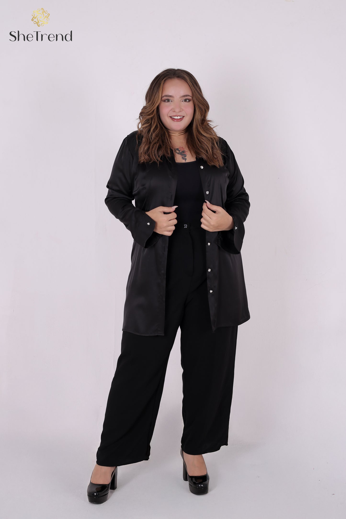 Imported Black Long Satin Silk Chemise