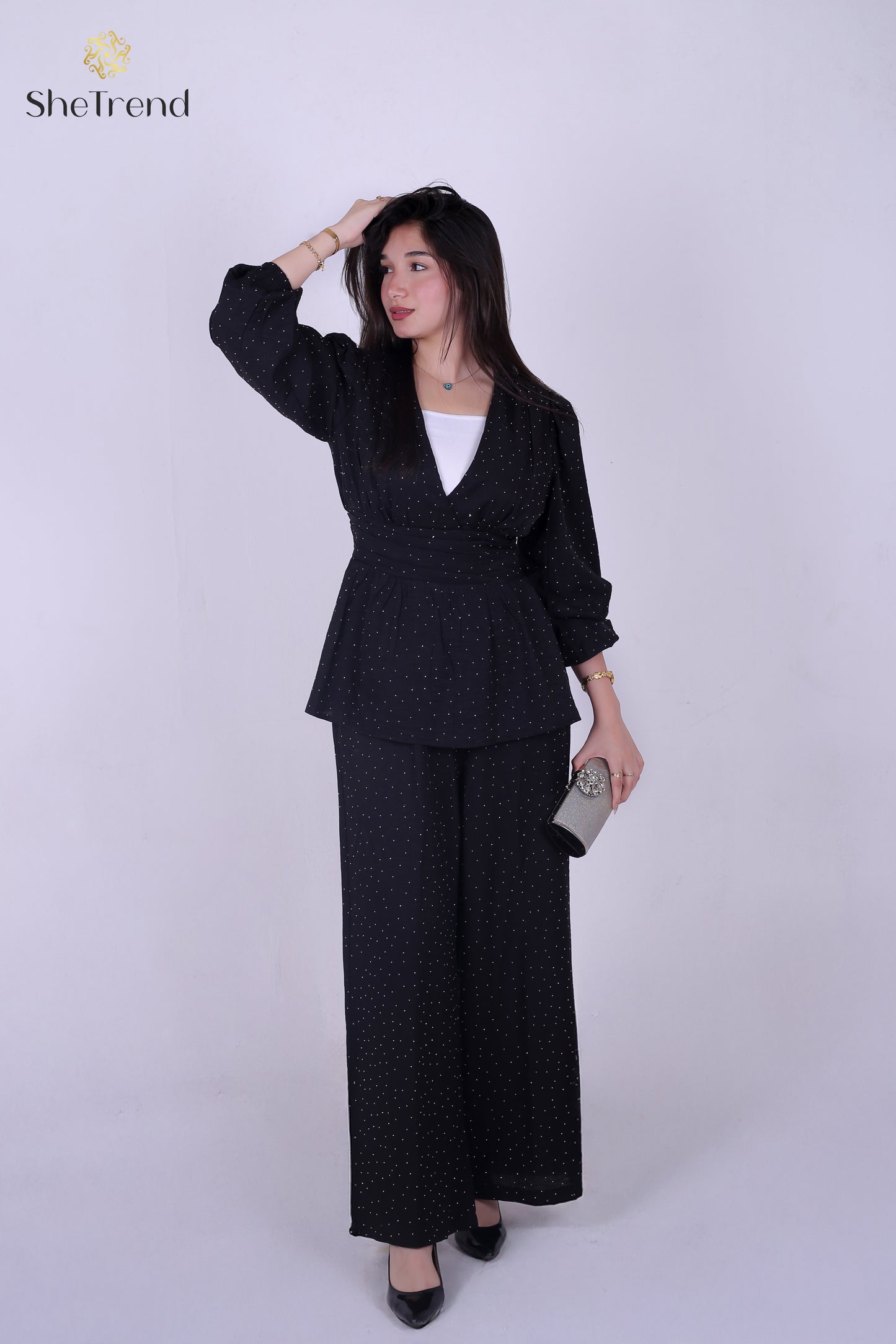 سوت كتان سوارية مستورد إسود