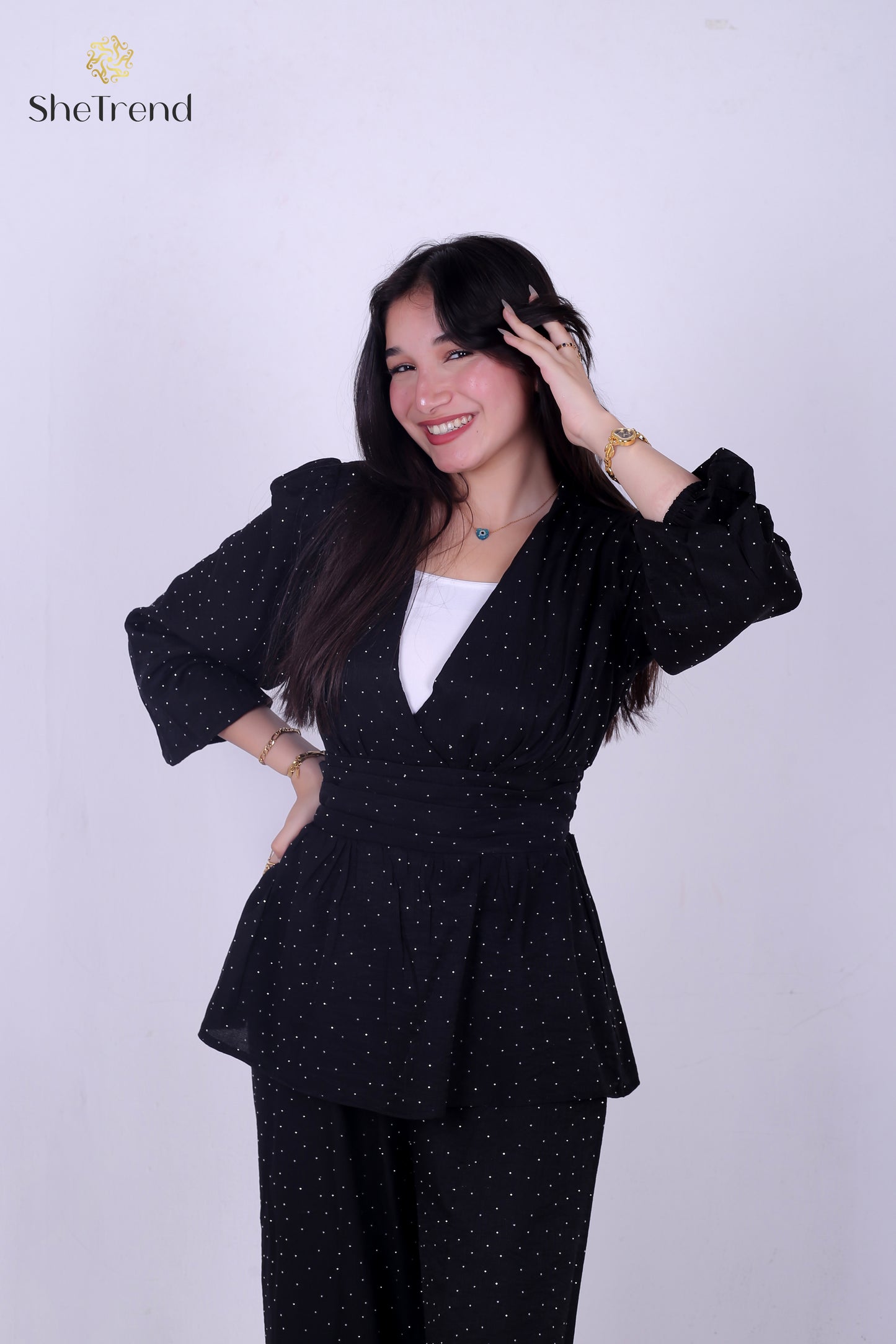 سوت كتان سوارية مستورد إسود