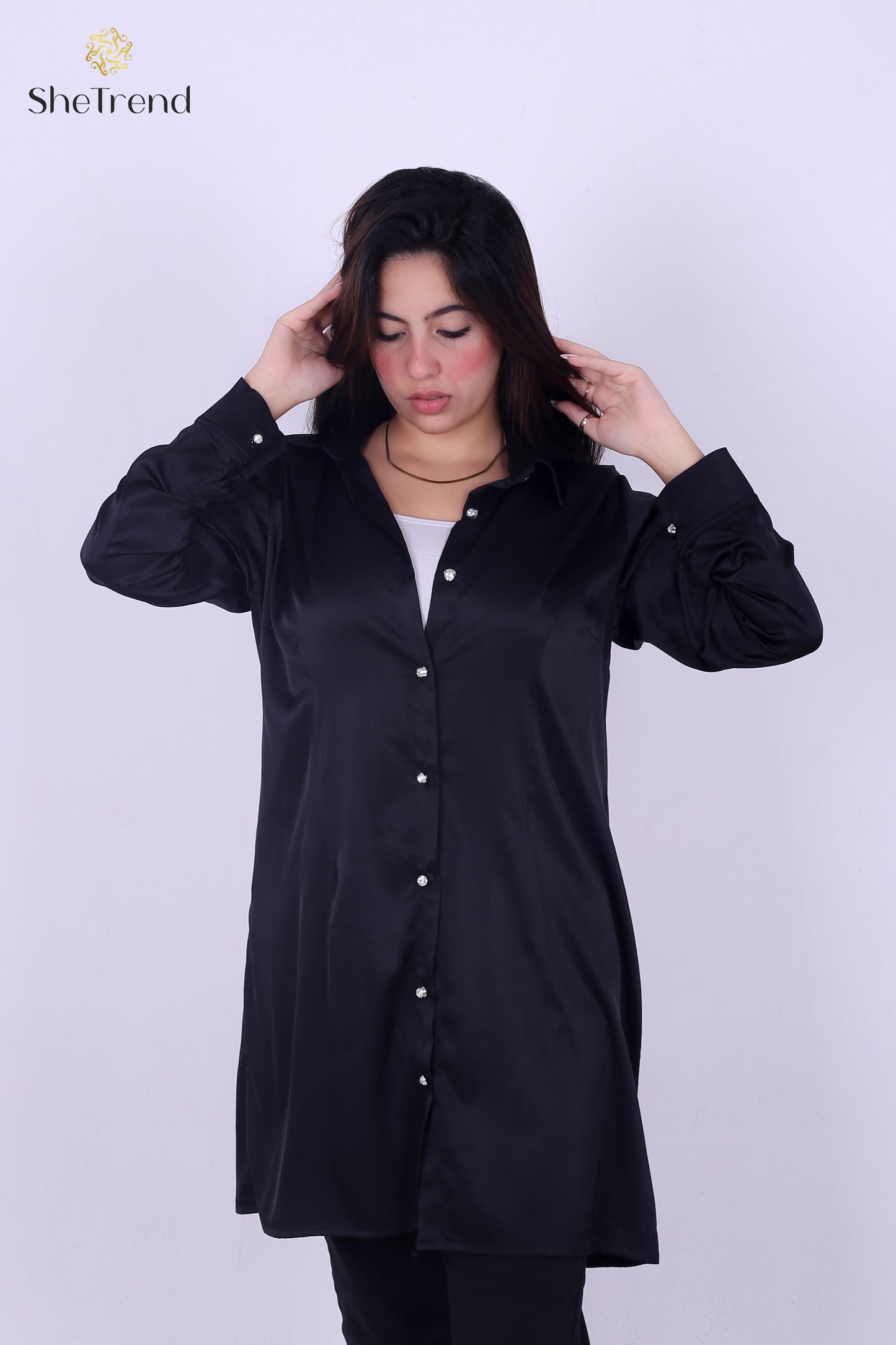 Imported Black Long Satin Silk Chemise