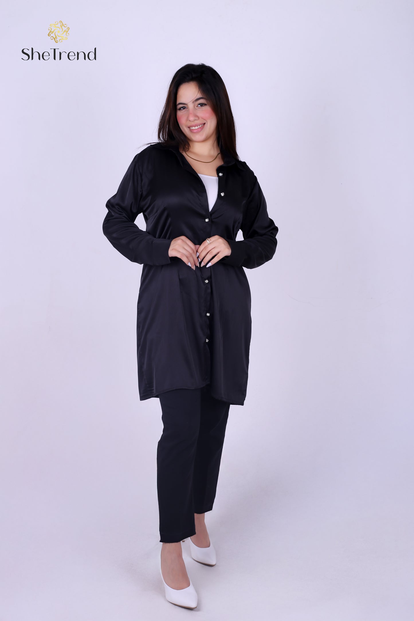 Imported Black Long Satin Silk Chemise