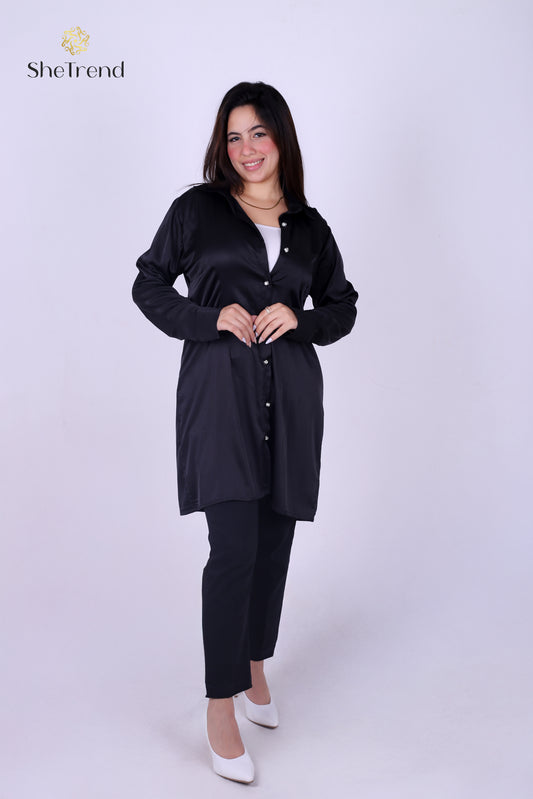 Imported Black Long Satin Silk Chemise