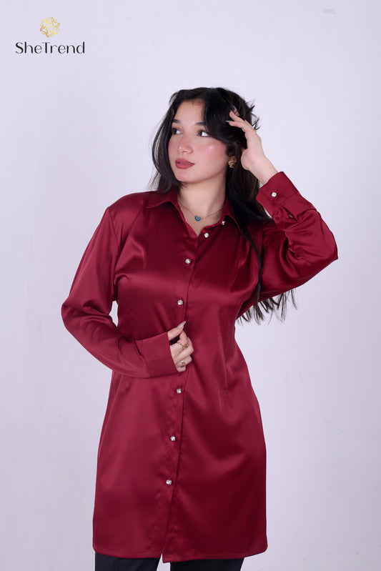 Imported Burgundy Long Satin Silk Chemise