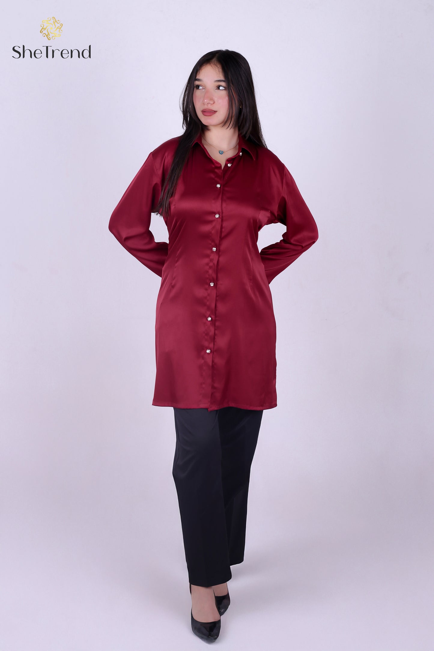 Imported Burgundy Long Satin Silk Chemise