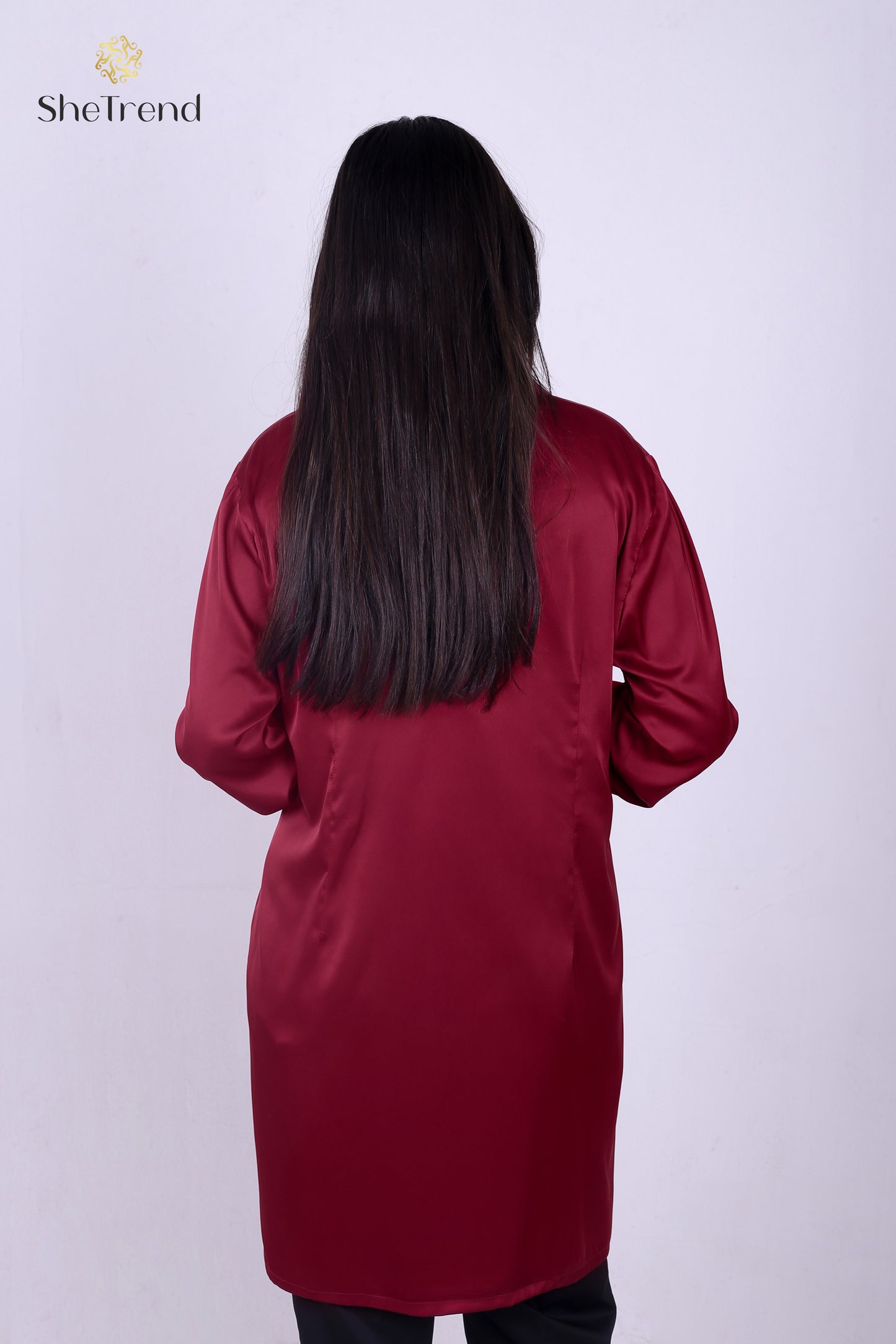 Imported Burgundy Long Satin Silk Chemise