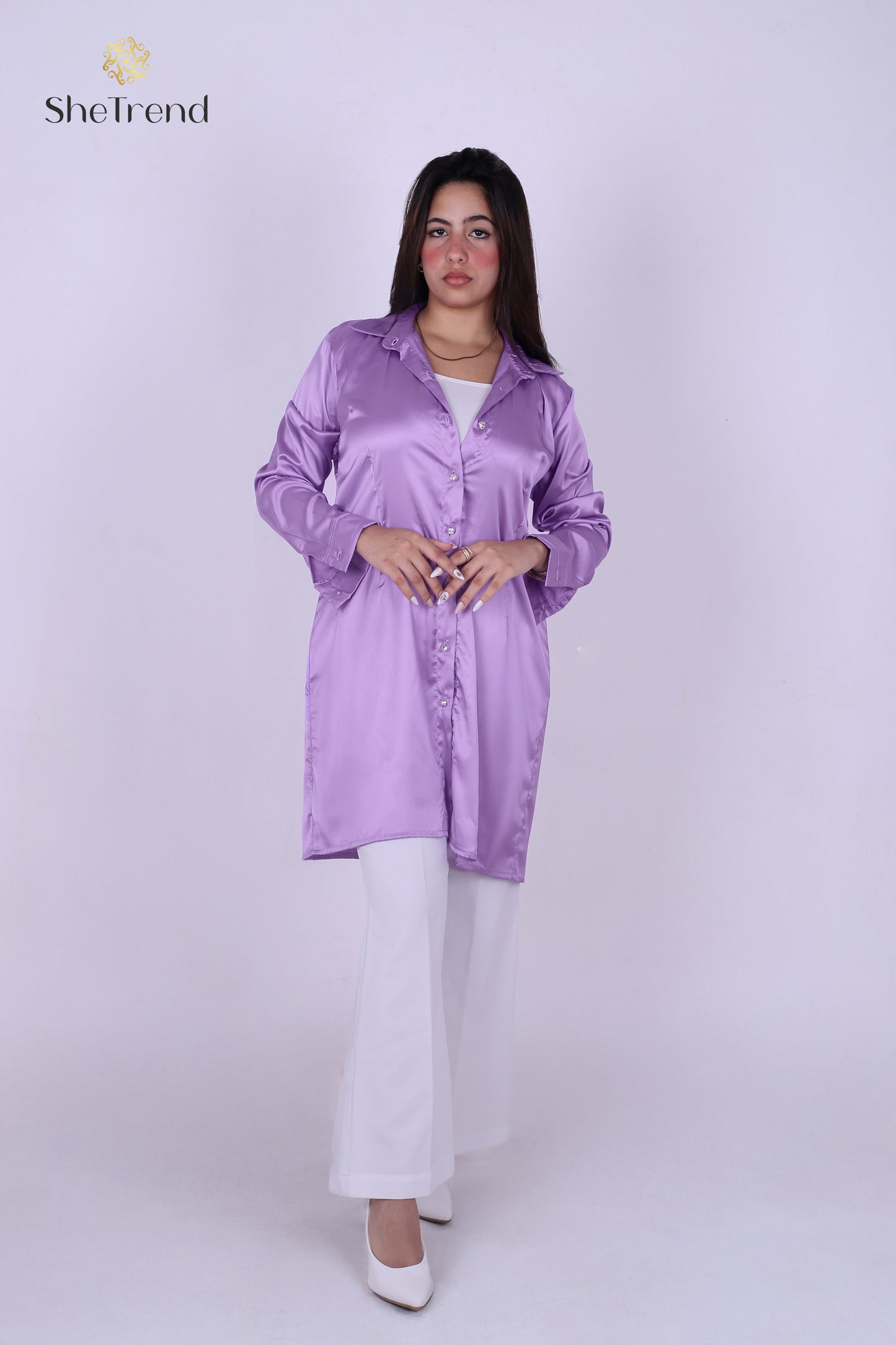 Imported Long Purple Satin Silk Chemise