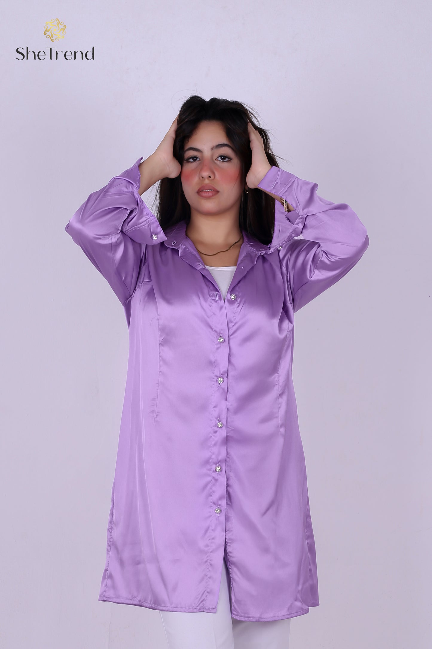 Imported Long Purple Satin Silk Chemise