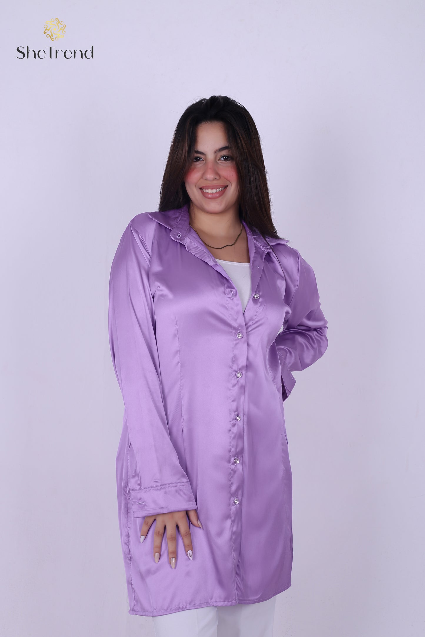 Imported Long Purple Satin Silk Chemise