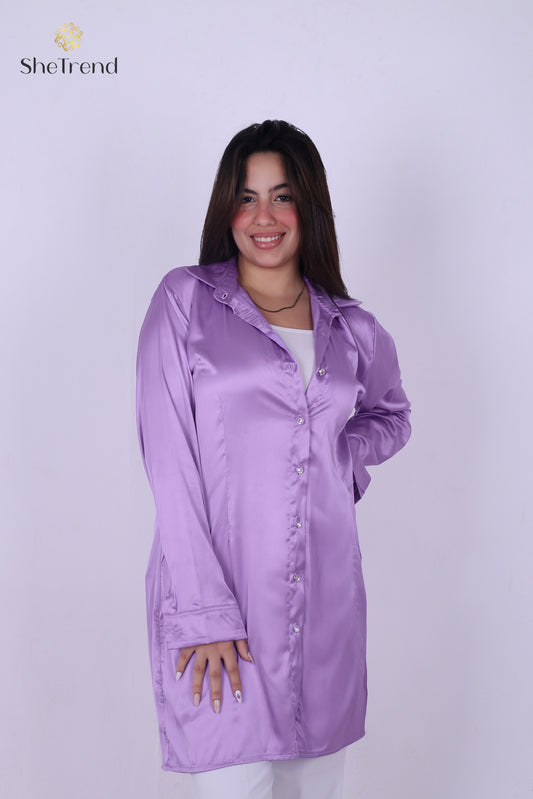 Imported Long Purple Satin Silk Chemise
